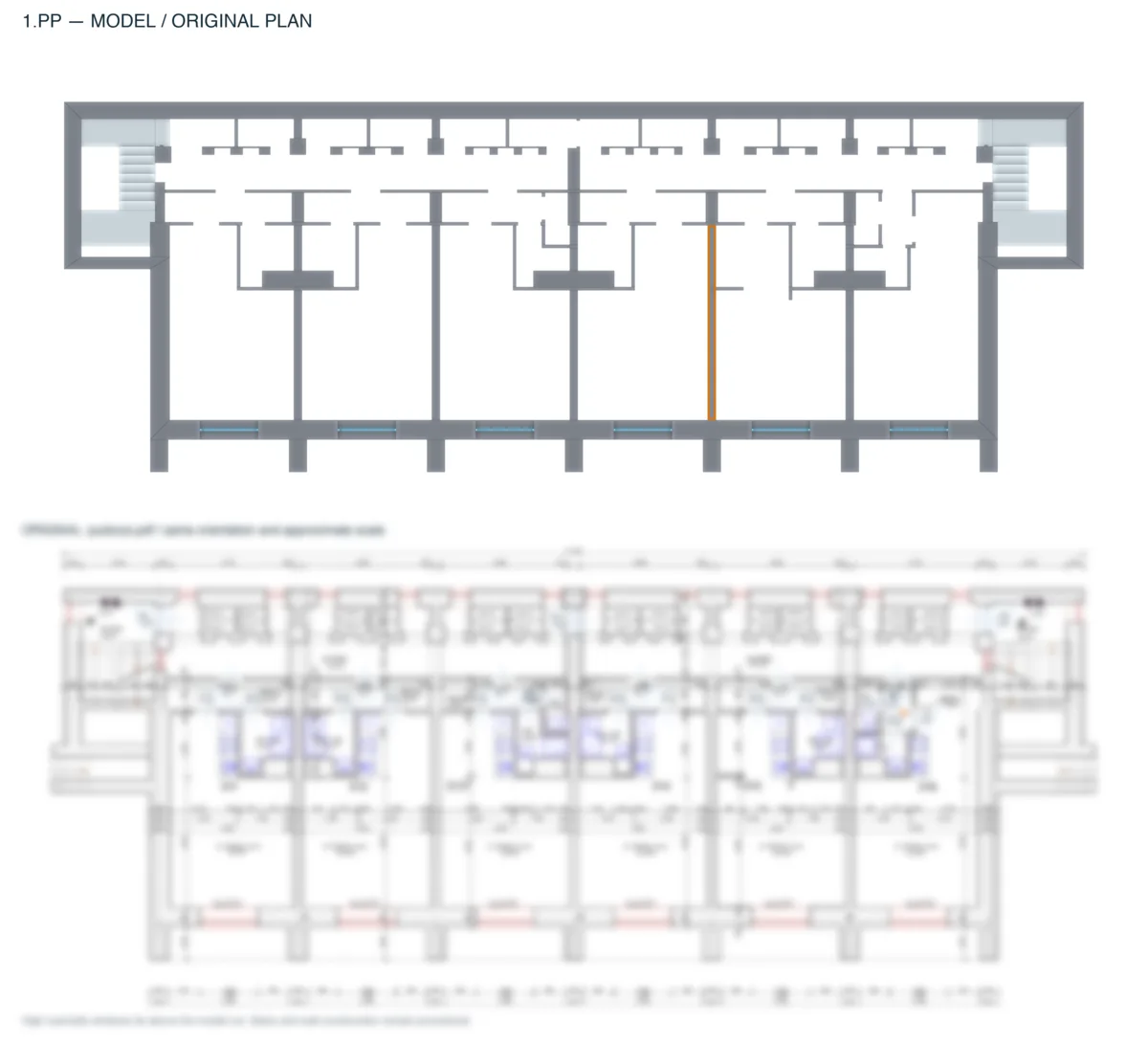 Comparison between sharp Astra-generated basement geometry and an anonymized source plan